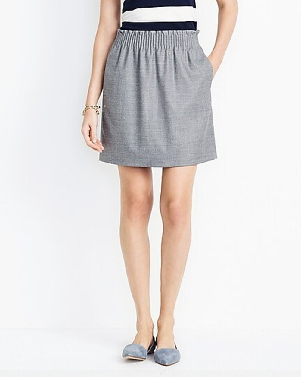 J CREW Gray Wool Woven Tweed Pull On Sidewalk Market Skirt sz 0